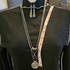Silver Layeted Pendant Necklace with Earrings